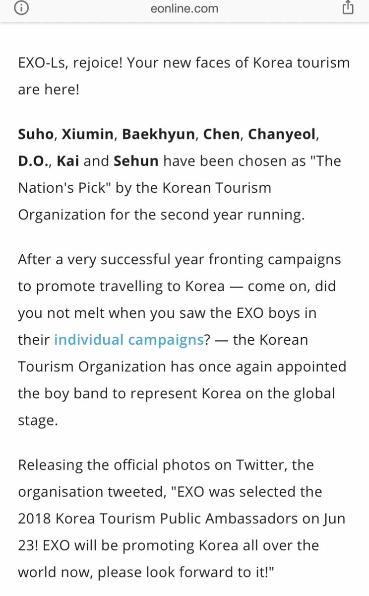 EXO were officially given the title “Nation’s Pick” by the South Korean government in 2018.