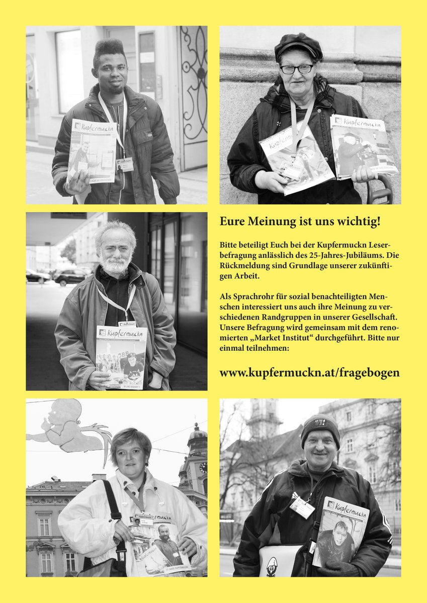 Eure Meinung ist uns wichtig!!!

Bitte beteiligt Euch bei der Kupfermuckn Leserbefragung anlässlich des 25-Jahres-Jubiläums. Unsere Befragung wird gemeinsam mit dem anerkannten „Market Institut“ durchgeführt. Bitte jede/r nur einmal teilnehmen:

kupfermuckn.at/fragebogen