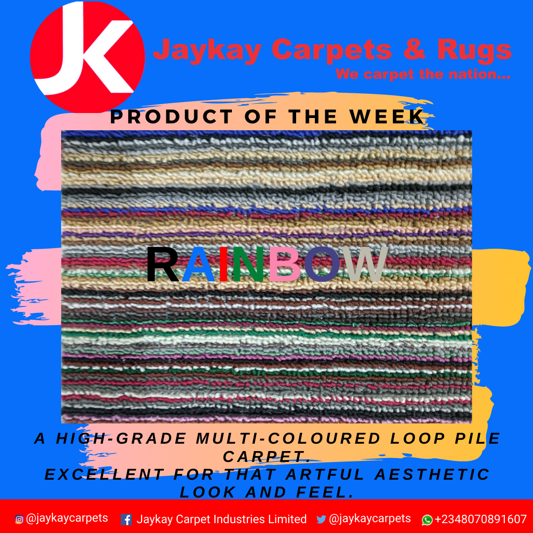 jaykaycarpets's tweet photo. Our Product of the Week is #RAINBOW
A high-grade multi-coloured loop pile carpet. Excellent for that artful aesthetic look and feel.

#JaykayCarpets #Carpets #Rugs #InteriorDesign #InteriorDecor #HomeDecor #ArtificialGrass #Flooring #Kano #Abuja #Lagos #Aba #Onitsha #Nigeria https://t.co/uuVXewGOVw