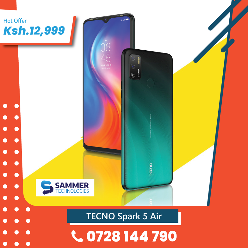 SammerKenya's tweet photo. The Tecno Spark 5 Air, at only Ksh.12,999 features:
⭕ Size: 7" IPS  touchscreen
⭕ Memory: 32GB + 2GB RAM
⭕ Quad Rear Camera: 13MP + QVGA
⭕ Front Camera: 8MP
⭕ OS: Android 10 (Go edition), HIOS 6.0
⭕ CPU: Quad-core
⭕ Battery: 5000 mAh
📞 0728 144790
🇰🇪 Countrywide delivery https://t.co/5HcavDpQur