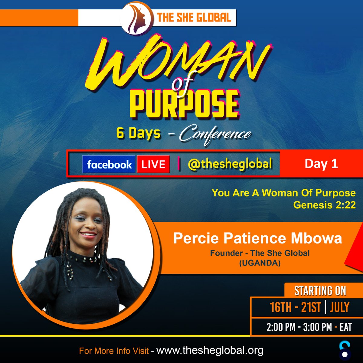 thesheglobal's tweet photo. Our First Guest Today Is The Founder Of The She Global #Percie_Patience_Mbowa
We Are Going Live In A Few Hours. The #WomanOfPurposeConference Is Starting Today At Exactly 2Pm - 3Pm EAT. Live On Our Facebook Page.
Be Blessed As You Join Us.

We Are - https://t.co/PG6Mqdf8mC https://t.co/ZoKuUMXon3