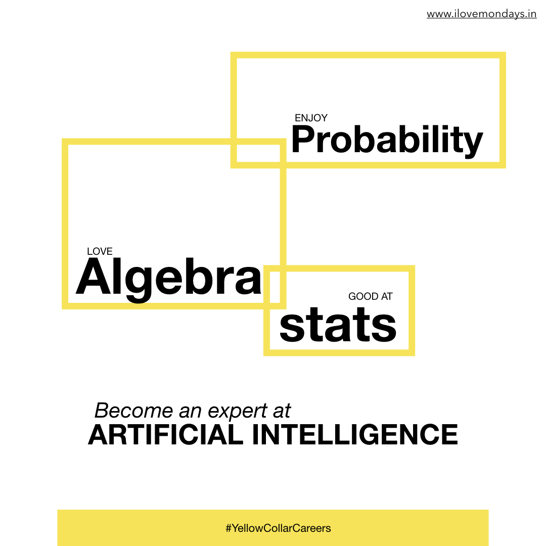 YellowCollars's tweet photo. Career choices in today's world are usually an amalgamation of multiple skillsets &amp; interests. For example, someone who is good at probability, algebra and stats could explore Artificial Intelligence.
Visit https://t.co/g5ATRkdSc2 to learn more about such #yellowcollarcareers! https://t.co/pjMIFQLsdZ