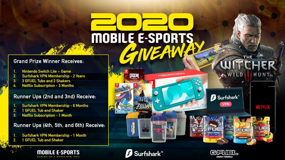 We are proud to announce our 2020 #Giveaway in partnership with <a href="/GFuelEnergy/">G FUEL®</a> &amp; @Surfshark! To participate, visit gleam.io/ciQXS/the-mobi…. The giveaway includes #NintendoSwitch Lite + Game, #GFUEL Products, #Surfshark Subscriptions, &amp; #Netflix Memberships. #Gaming #Games #Esports