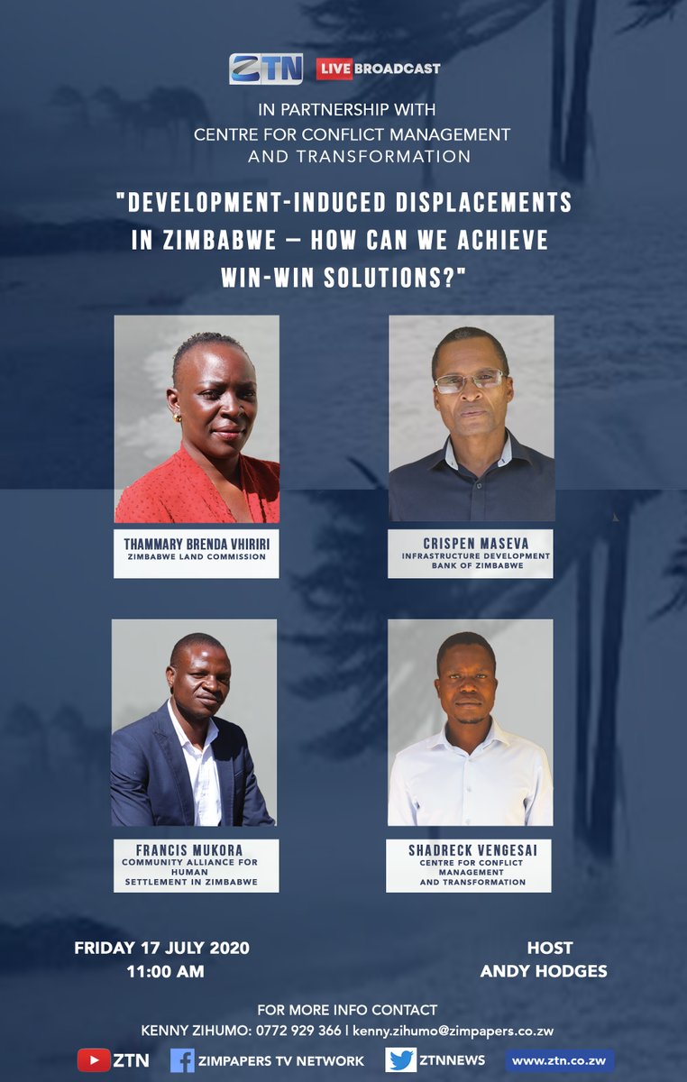 Tune in tomorrow on ZTN at 11 am to 12 pm, CCMT will be live from ZTN studios in Harare, for a discussion on the topic , "Development Induced Displacements in Zimbabwe -How can we achieve win-win solutions?" Don't miss out as we will be unpacking relocation &amp; compensation issues!