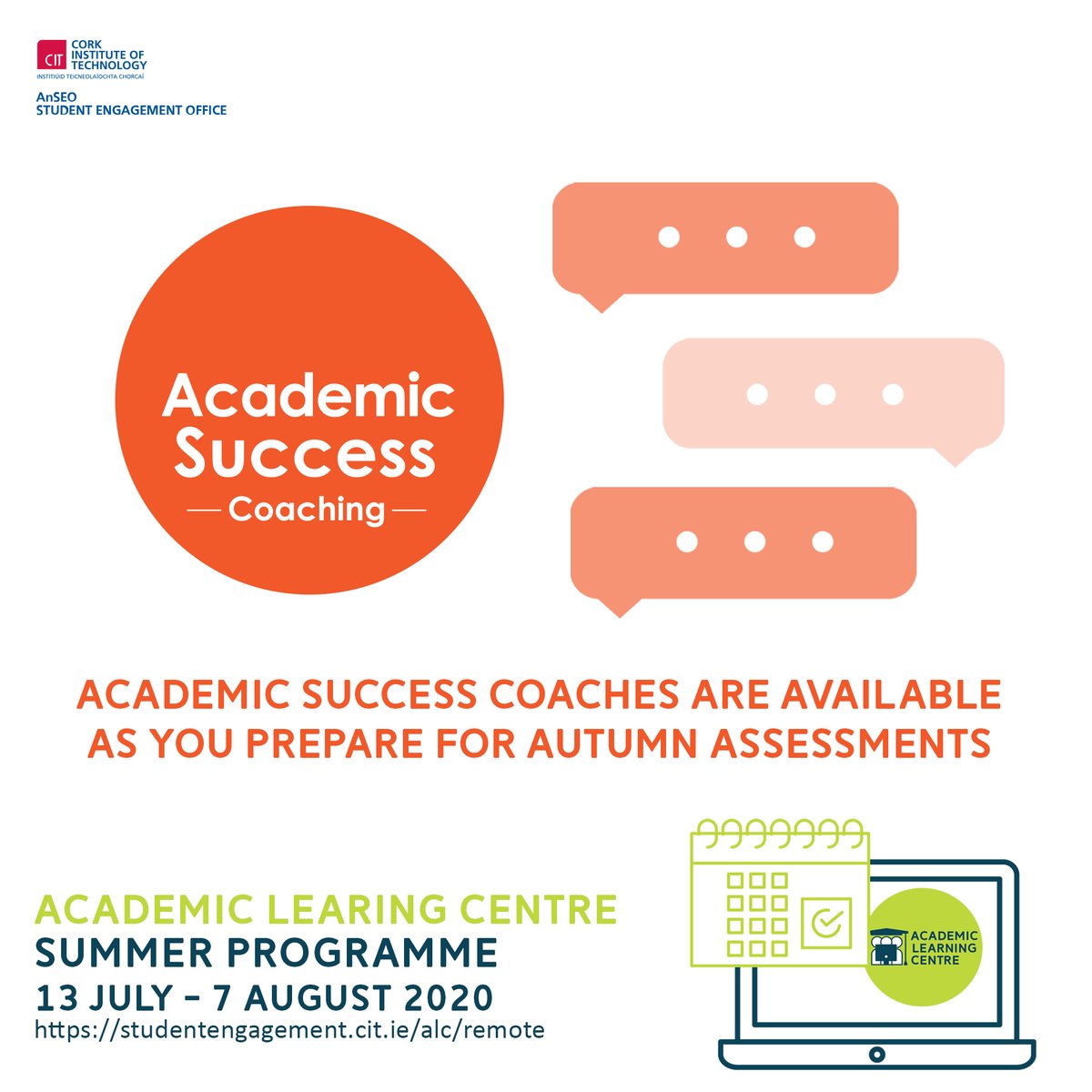 MTU_ie's tweet photo. Academic Success Coaches are available for the duration of the #ALCSummerProgramme to:
-build on experiences of learning to reach potential
-develop strategies & skills to improve academic performance
-identify academic goals & challenges
Book in at https://t.co/SKMFH9jAZT https://t.co/kwIqU8EpYD