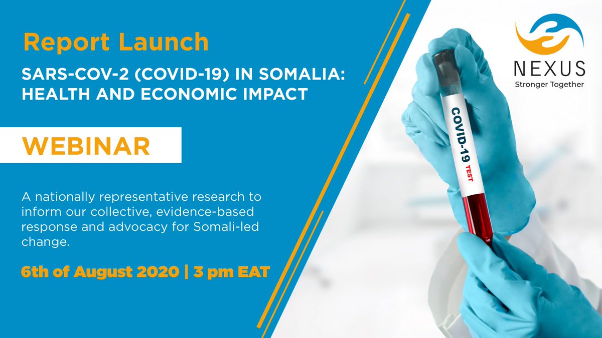 SomaliNexus's tweet photo. Webinar for the launch of #COVID19 in #Somalia: Health &amp; Economic Impact Report to discuss how the research findings can inform our response &amp; advocacy efforts &amp; formulate a common strategy moving forward. 

Register for this upcoming event here: 👉 https://t.co/fLXb3pXA0Q https://t.co/ki8Jhd7K9a