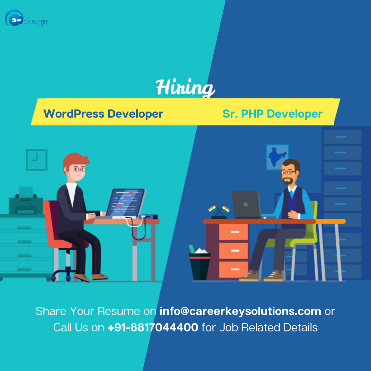 CareerkeyIndore's tweet image. #Hiring Sr. PHP Developer &amp;amp; #WordPress_Developer with 3+ years of #experience &amp;amp; #expertise in #Core_PHP, #Codeigniter #Laravel #WordPress for #Indore location. 
#Jobseekers with #relevant experience can #apply by #sharing #resume on info@careerkeysolutiosn.com