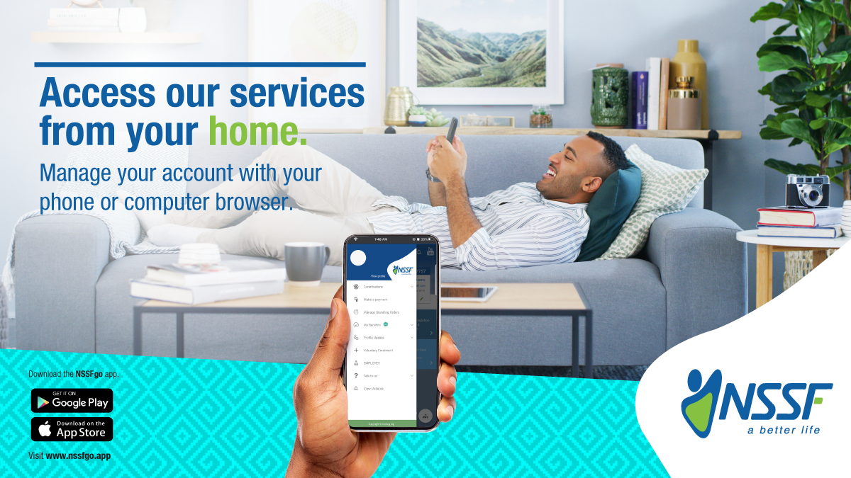 nssfug's tweet photo. Say goodbye to the long queues and hassle of getting to our branches, you can now access all our services from the comfort of your home by simply visiting https://t.co/LnTfg2Hiww

#NSSFGOApp https://t.co/N7PUUlsN2Z