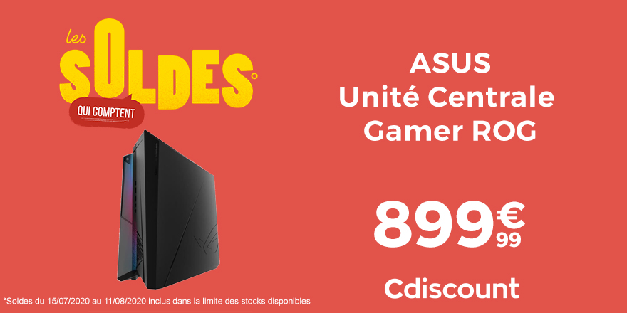 Cdiscount's tweet photo. 🔸 SOLDES°

ASUS Unité Centrale Gamer ROG à 899,99€ ▶️ https://t.co/I0tMXk5Kiq

#CdiscountSoldes https://t.co/IuXjyvewhq