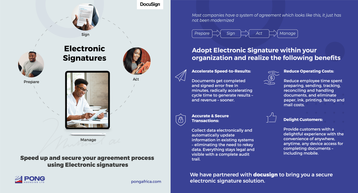 pongafricashop's tweet photo. How often in your organization, do you require approvals through signatures?
Embrace new technology by signing digitally and we guarantee a reduction of errors and omissions by 60%
Follow https://t.co/kofW7ISkQi and sign up for a demo
#esignatures #pongtech #docusign https://t.co/hoWnNPhjQI
