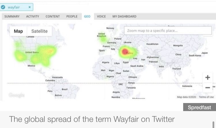  But by this point your conspiracy theory is trending in the US - and it’s spreading on social media across the worldFrom the US to Latin America to Turkey - with the term Wayfair generating 4.4 million engagements on Insta and spreading on Facebook groups and pages!