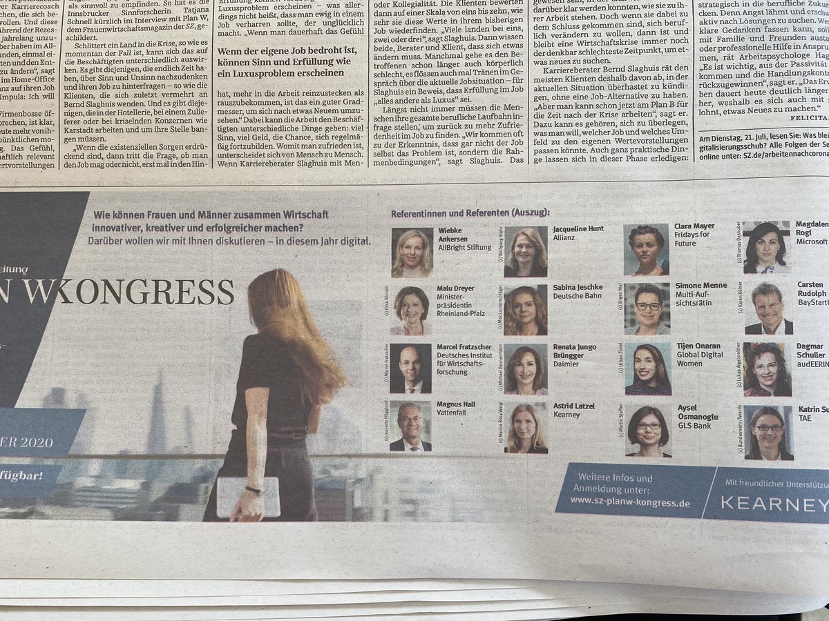 TijenOnaran's tweet photo. Heute in der @SZ : Ankündigung des @SZ_PlanW Kongresses im September, mit dabei: @AyselOsmanoglu @glsbank , @AllBrightGer , @LenaRogl @MicrosoftDE , @MFratzscher @DIW_Berlin , @klima_clara und many moore - ich freue mich! Anmeldung: https://t.co/NxPgYqrmrM https://t.co/aitGUP7FaF