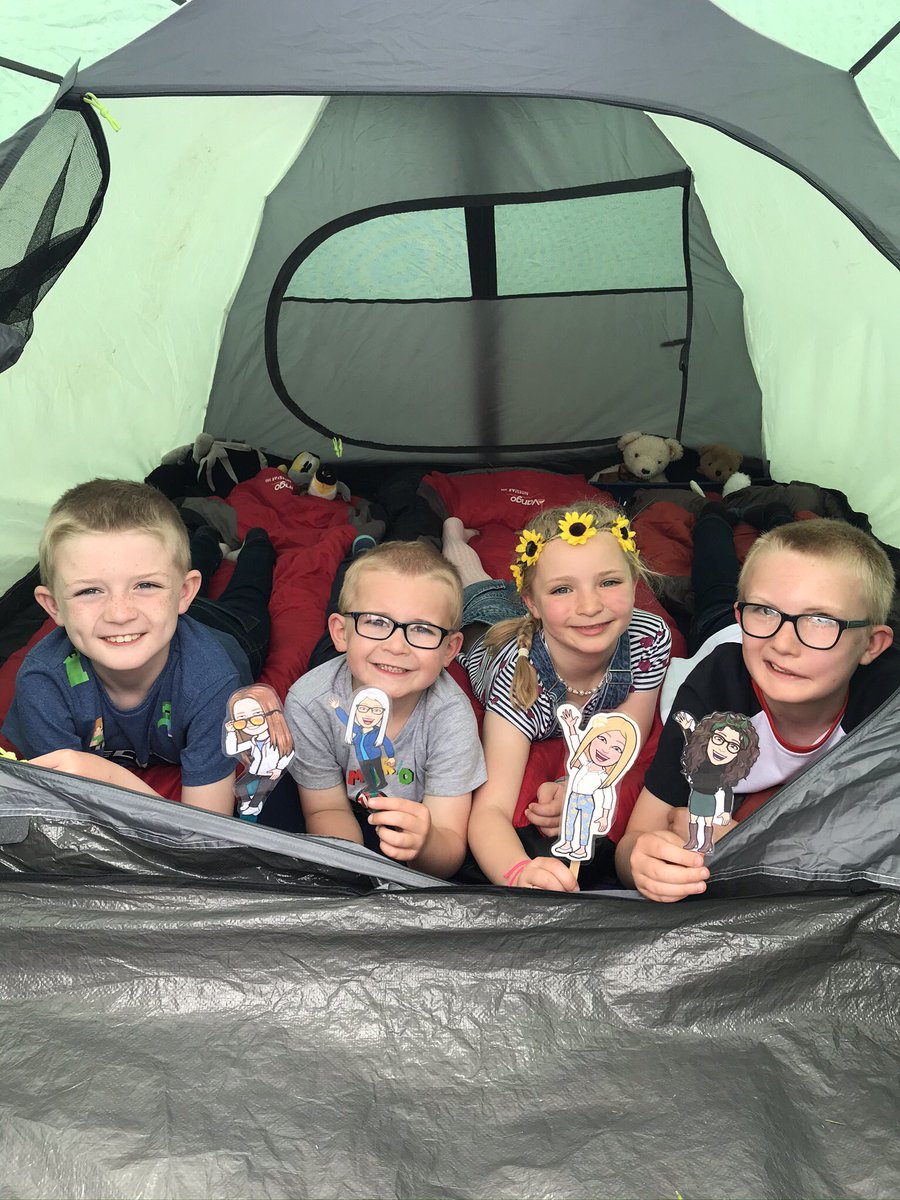 CBroon84's tweet photo. The cousins took their flat teachers (Miss Dawson, Mrs Kirk, Mrs Flannigan and Mrs Brown) camping in their Auntie Louise and Uncle Stevie’s garden ⛺️ @dennyprimsch https://t.co/9BRPP2S4ou