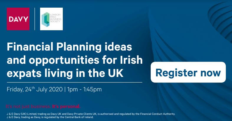 LondonIrishBiz's tweet photo. We will be hosting a lunchtime webinar on Friday 24th July with @DavyGroup to discuss financial planning opportunities for Irish expats living in the UK.

Register today - https://t.co/ibXATKcs9e

Please send questions to - LondonRSVP@davy.ie prior to the event https://t.co/vlTcz0xe86