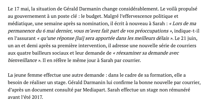 Dans le 2e cas: une habitante de Tourcoing cherchant un logement accusait  #Darmanin d'avoir profité de sa position pour obtenir des faveurs sexuelles. Il était intervenu par 8 lettres aux bailleurs sociaux, dont certaines après son entrée au gouvernement  https://www.mediapart.fr/journal/france/250218/affaire-darmanin-la-deuxieme-plaignante-livre-son-recit?onglet=full