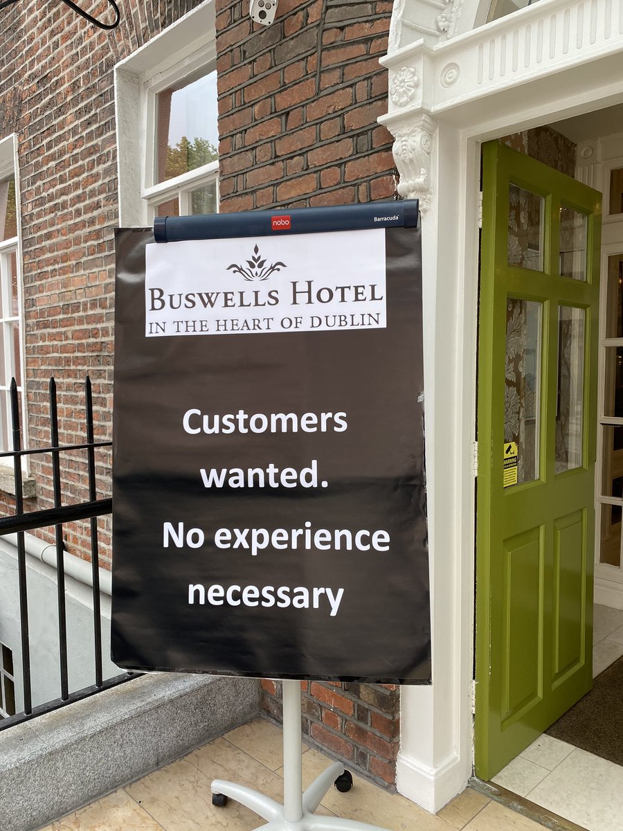 raycomerford's tweet photo. Great to see some humour and creativity around to help Ireland’s reopening. @BuswellsHotel has a great invitation at its door - I just had to go in! Such a lovely hotel and the staff were really pleasant. #irelandreopens #COVID19ireland #discoverdublin #eatingout #relax https://t.co/3OETDss0la
