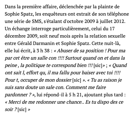 Outre ce courrier à la ministre de la justice, des SMS et des témoignages présents dans le dossier judiciaire accréditent cette hypothèse, comme  @Mediapart l'avait démontré. Parmi eux, un échange interroge particulièrement : https://www.mediapart.fr/journal/france/150318/affaire-darmanin-les-zones-d-ombre-de-l-audition-du-ministre?onglet=full