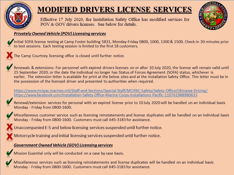 POV licensing times have been adjusted on Okinawa. Essential services are getting back on track and others will be soon!
