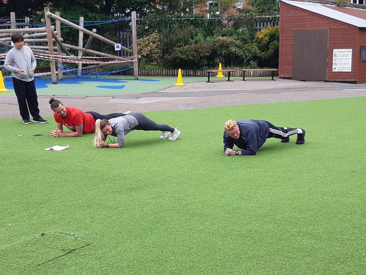 MrsEvans67's tweet photo. Teacher plank challenge for Sports Day! @AndertonPark https://t.co/11o45pMV29
