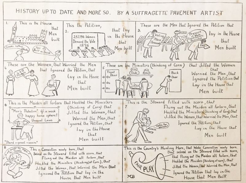 SurreyHeritage's tweet photo. Peaslake residents and #suffragettes Hilda Brackenbury and daughters Marie and Georgina used their creative talents and were imprisoned for the cause. This 1908 cartoon captures Marie's frustration https://t.co/wLkcbsEdUJ
#CreativityInACrisis #CollectionsUnited
@SladeSchool https://t.co/8P6GZ5JDWG