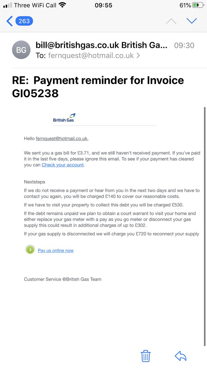 ChrisFernquest's tweet photo. @BritishGasHelp is this a scam email https://t.co/82lX8V9GOS