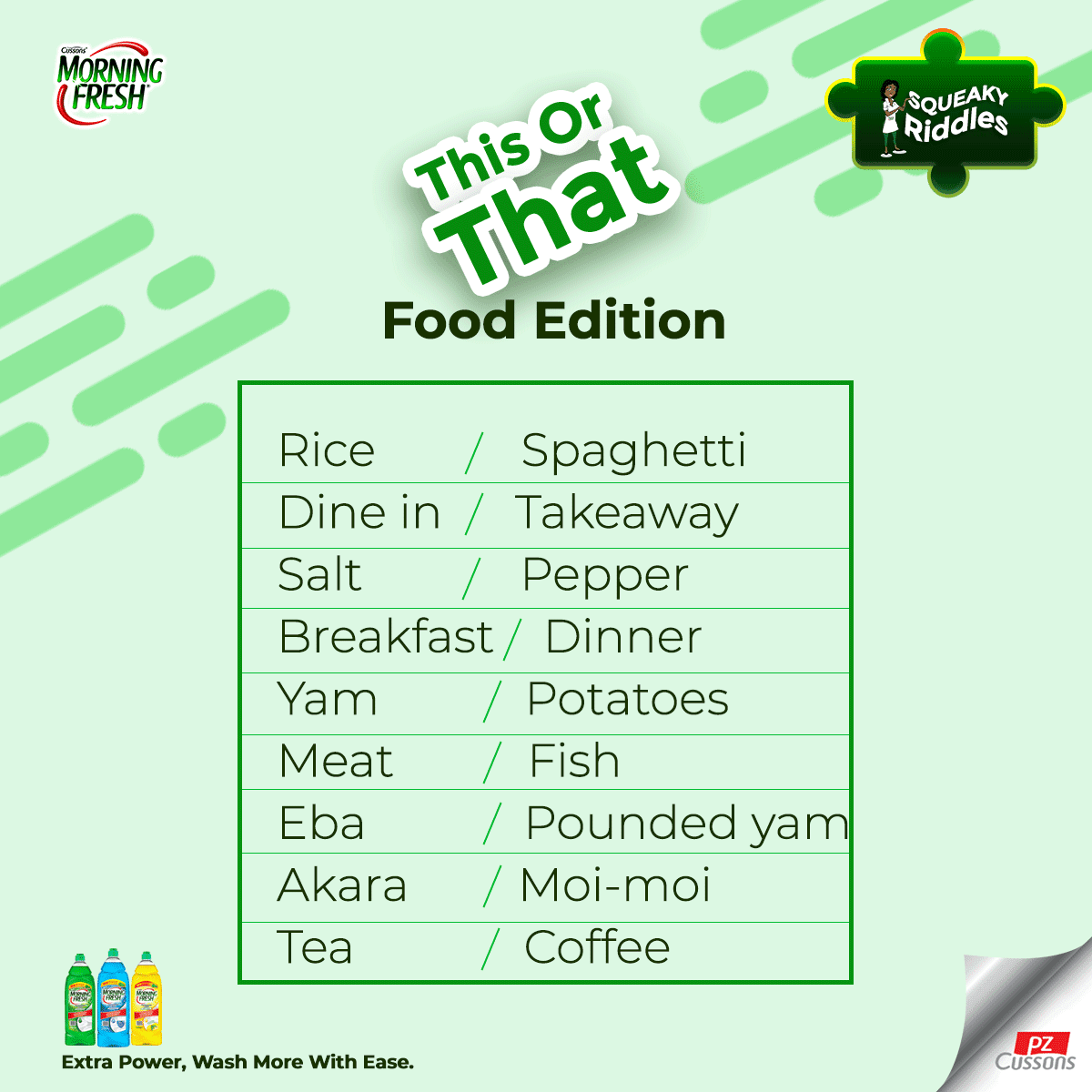 MorningFreshNG's tweet photo. This or that?
Let us know in the comments
#MorningFresh #dishwashing #dishwashingliquid #SqueakyRiddles #puzzles #brainteaser #home #kitchen https://t.co/HFKvOlcogW