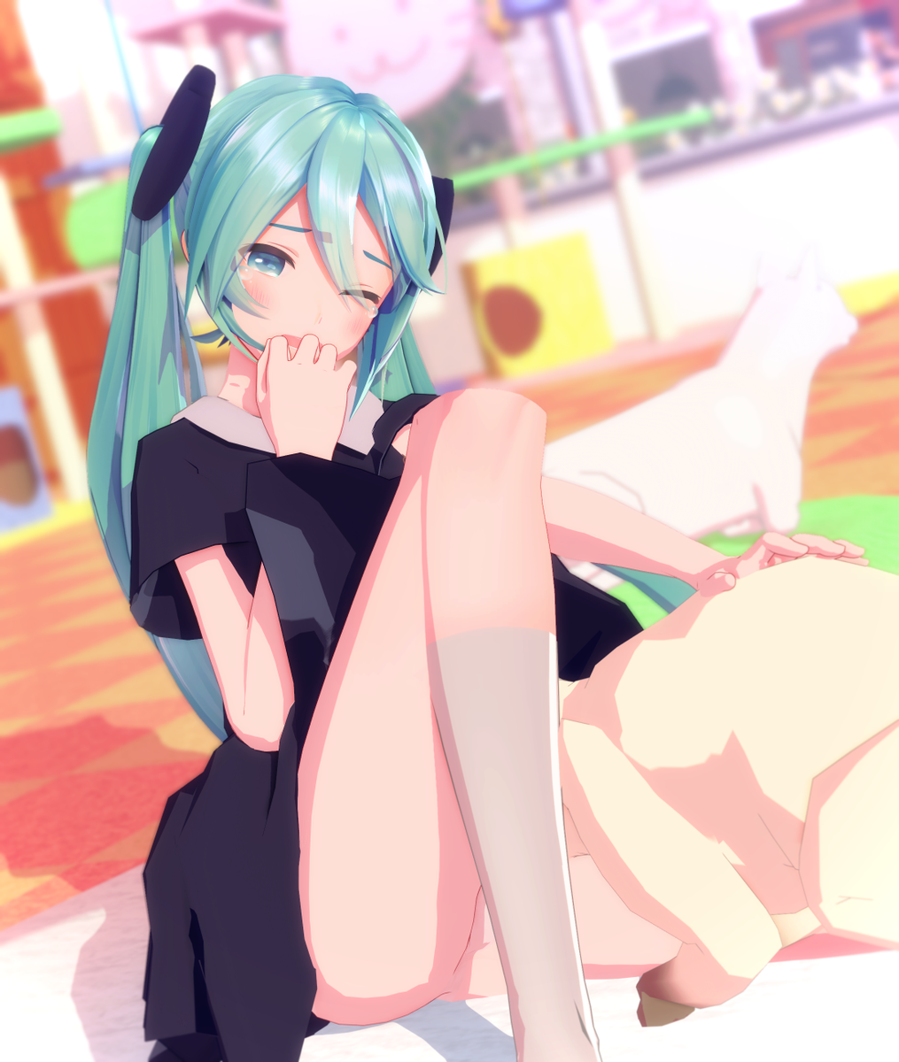 初音ミク 「(猫カフェにて)
み、見てないでたすけて…ひゃうっ!?? 」|第二のしば(サブ)のイラスト
