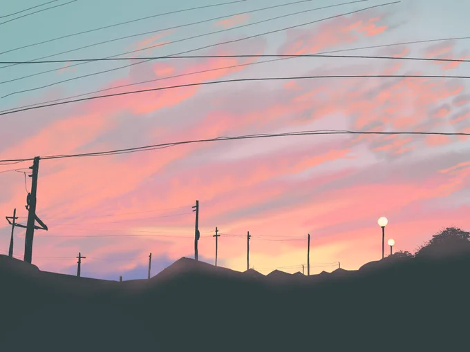 初ipadで何を描こうか悩んでなんとなく夕暮れの写真の模写をしました。遠目で見てください… 