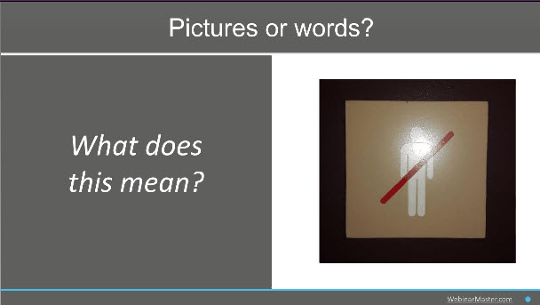 GaelleDWatson's tweet photo. Really enjoying this conversation about the balance between visuals and words.  Pictures can be misleading, we interpret them with our cultural and experience filters. It is essential to have the design and visuals validated with different "eyes" @DonaldHTaylor  #LTSF20 #D4S2 https://t.co/TbTzZIo6FO