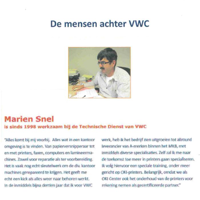 VWCGROEP's tweet photo. Deze donderdag gaan we terug in de tijd. Met een kort interview met Marien Snel, dat verscheen in ons magazine Bureau_blad in 2011. Leest u mee?
#tbt #throwbackthursday #vwceraanhetwoord #weetwatwerkt https://t.co/EiluvqkIQl