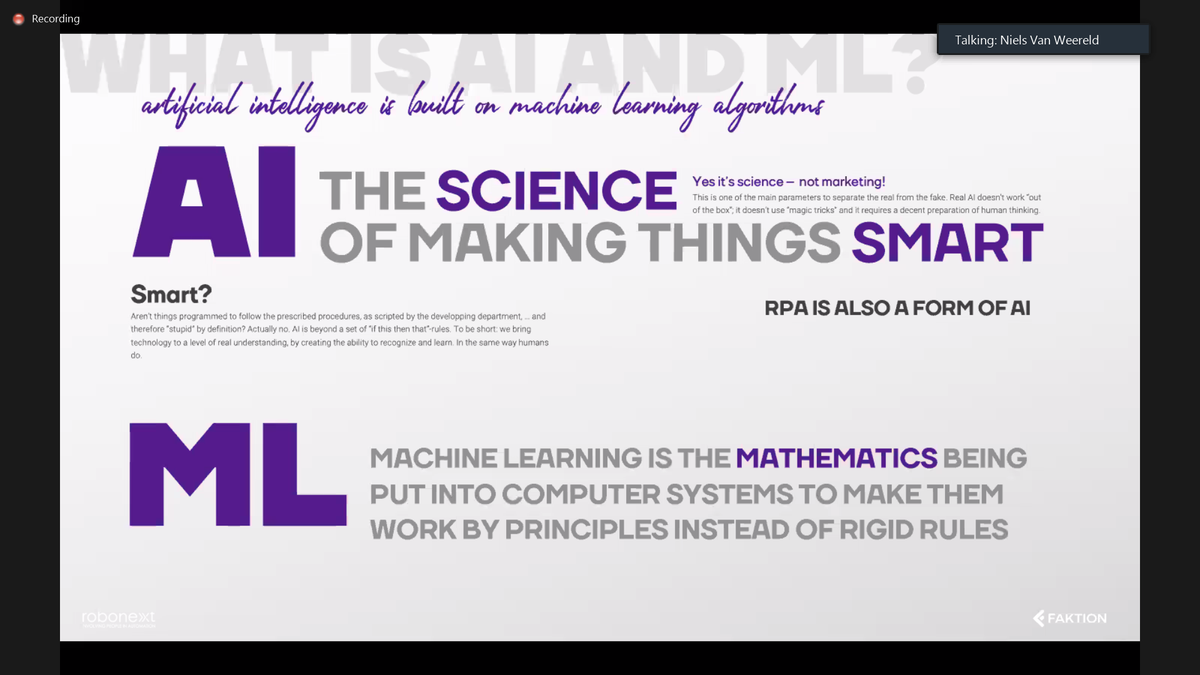faktion's tweet photo. "Artificial intelligence is the science of making things smart" @NielsVanWeereld
Beyond the buzz.
#Documentprocessing #Webinar #Robonext #AI #AI4Business #RPA #ArtificialIntelligence #ML #MachineLearning #NLP https://t.co/PAKzSPwwFq