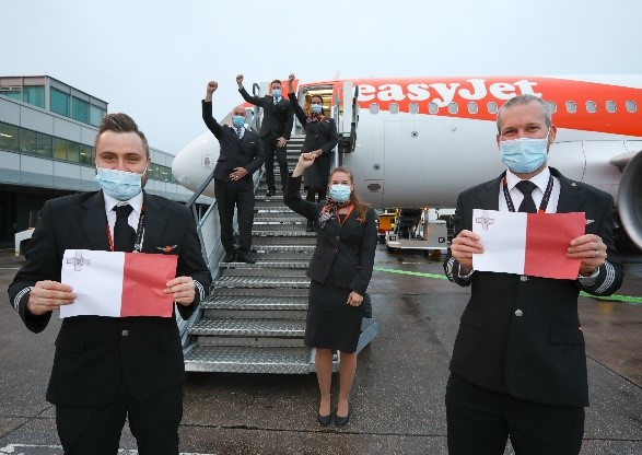 VisitMaltaUK's tweet photo. Brits are once again taking off for their holidays to Malta! Our islands have been too quiet. We are excited to welcome the first flight of the day with @easyJet from @manairport #Moretoexplore https://t.co/KP0aEHHjd1