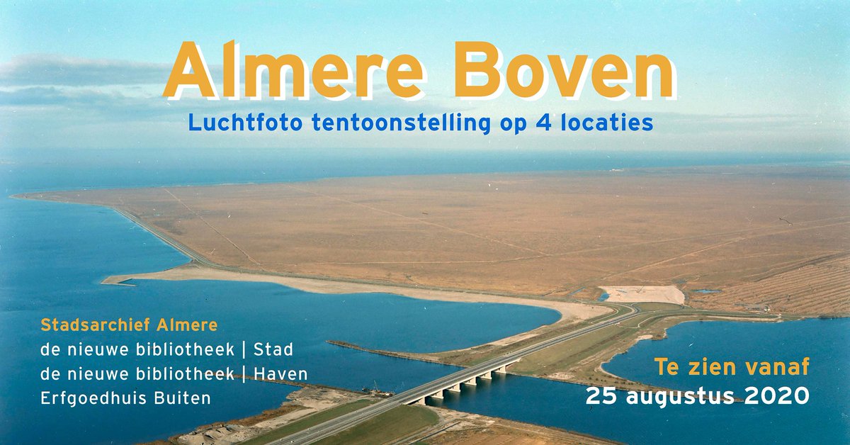 almere's tweet photo. 'Almere Boven' toont bijna abstracte historische luchtfoto's van de nog lege polder in contrast met recente foto's van exact dezelfde plek. Vanaf 25 augustus gaat op vier locaties in #Almere de luchtfoto-tentoonstelling 'Almere Boven' van start. Meer info: https://t.co/xJ57V3rntd https://t.co/pwPzbGjhET