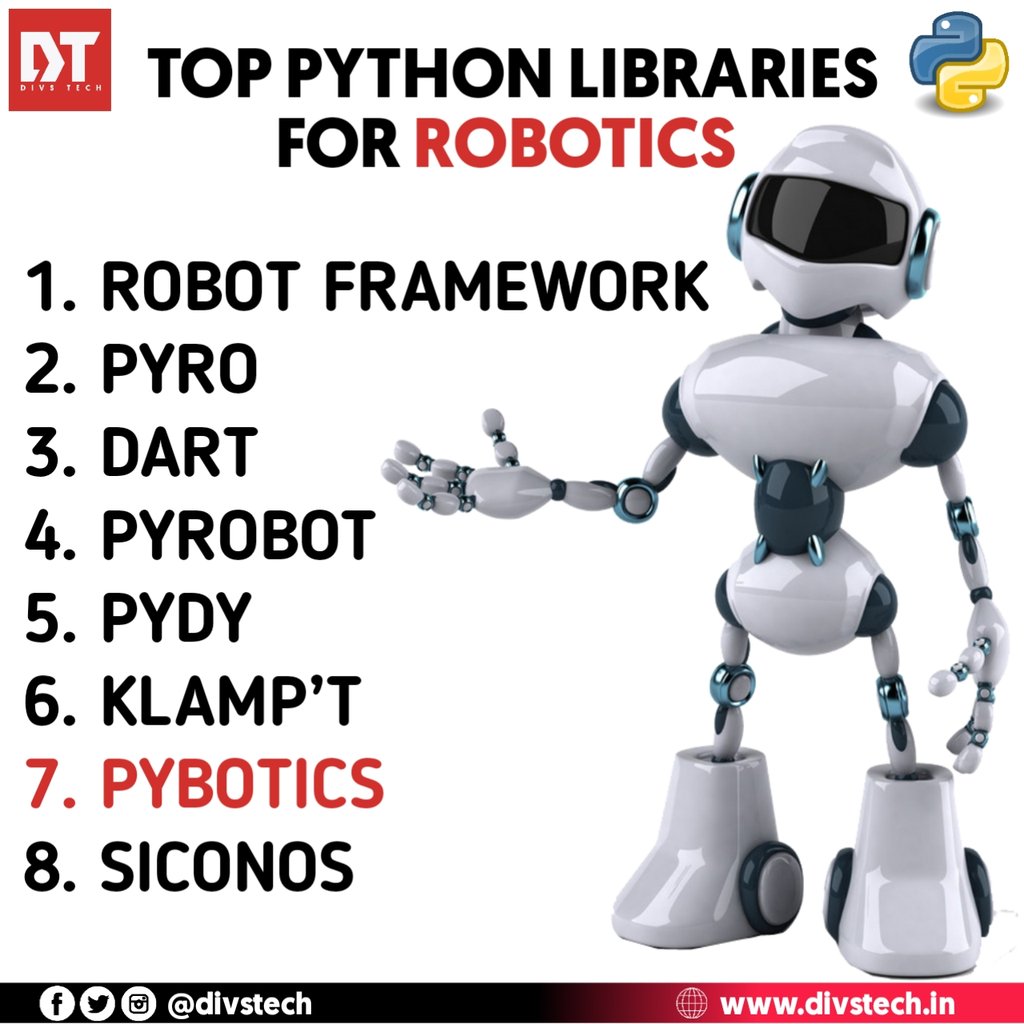 divs_tech's tweet image. Top Python Libraries For Robotics 🐍
#PythonRobotics #Robotics @3DRobotics @robotics