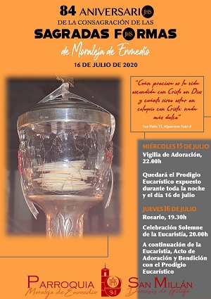 DiocesisGetafe's tweet photo. Hoy jueves celebraremos el 84º aniversario del prodigio eucarístico de #MoralejaDeEnmedio con una eucaristía a las 20h en la Parroquia San Millán de esta localidad. Tras la misa habrá un tiempo de adoración. https://t.co/5XVjOlq3yu https://t.co/yKZ6aDBvD1