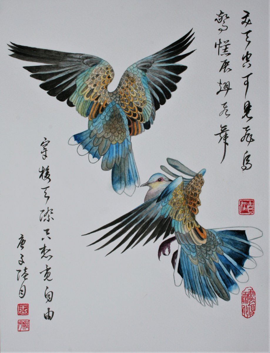ZhenyuWangArt's tweet photo. My latest work inspired by the lyrics of a famous Hong Kong Band called Beyond. Peace &amp; Love! #TurtleDove #Dove #ChineseArt #AsianArt #BeyondHK #HongKong #AnimalArtist #AnimalArt #BirdArt #WildlifeArt #WildlifeArtist #Watercolour #Watercolor #Pigeon #WongKaKui #Daoism #Caligraphy https://t.co/ksMJnQG5OL