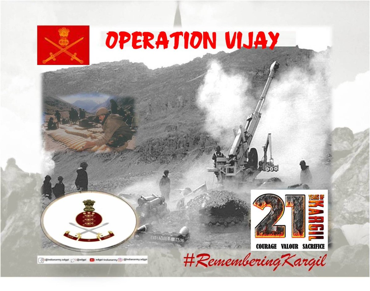 ‘Operation Vijay’

#ArmyOrdnanceCorps ensured uninterrupted provision of weapons, ammunition and stores to fighting troops throughout #OperationVijay with unflinching devotion and military efficiency.

#21YearsOfKargilVijay