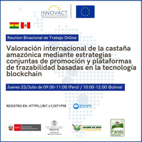 Innovact_eu's tweet photo. 🇵🇪🇧🇴Eventos de cierre de la frontera Perú-Bolivia: Webinars de socialización del Plan de Acción binacional para el desarrollo de la cadena de valor de frutos amazónicos, los 21-24 de julio del 2020. Para mas información, visitar la plataforma 👉https://t.co/QhMyiwP5Ig https://t.co/W32ghCNqzA