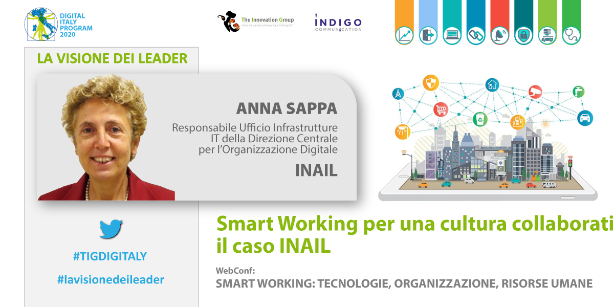 #SmartWorking per una cultura collaborativa: il caso #INAIL

👉🏻 Leggi la testimonianza di <a href="/SappaAnna/">Anna Sappa</a>, Responsabile Ufficio Infrastrutture IT della Direzione Centrale per l’Organizzazione Digitale <a href="/inail_gov/">Inail</a>, nel canale “LA VISIONE DEI LEADER” lnkd.in/dbZsPGY

#TIGdigitaly
