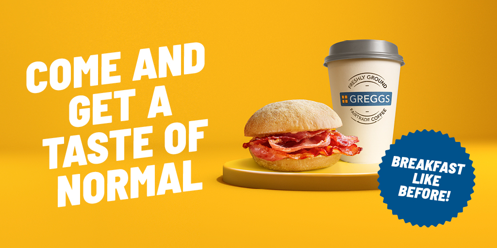 GreggsOfficial's tweet photo. Remember when coffee and a breakfast roll was just your normal start to the day? Of course you do, because it still is. https://t.co/b6udljGNLM