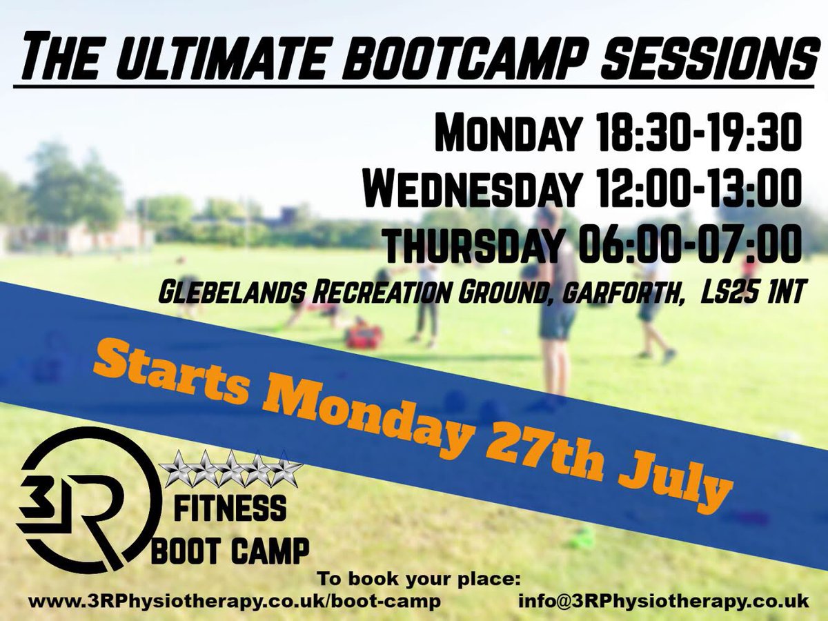 3rphysiotherapy's tweet photo. We’re Back! 👊
Starting Monday 27th July -
Let us help you get ‘back on track’ with your fitness goals.
All abilities welcome. Choose to attend 1 or all of the sessions.
To register and for more info visit
https://t.co/uHGW12Wpky
#garforth #leeds #ls25 #garforthbootcamp https://t.co/pPJ5FFMQLw