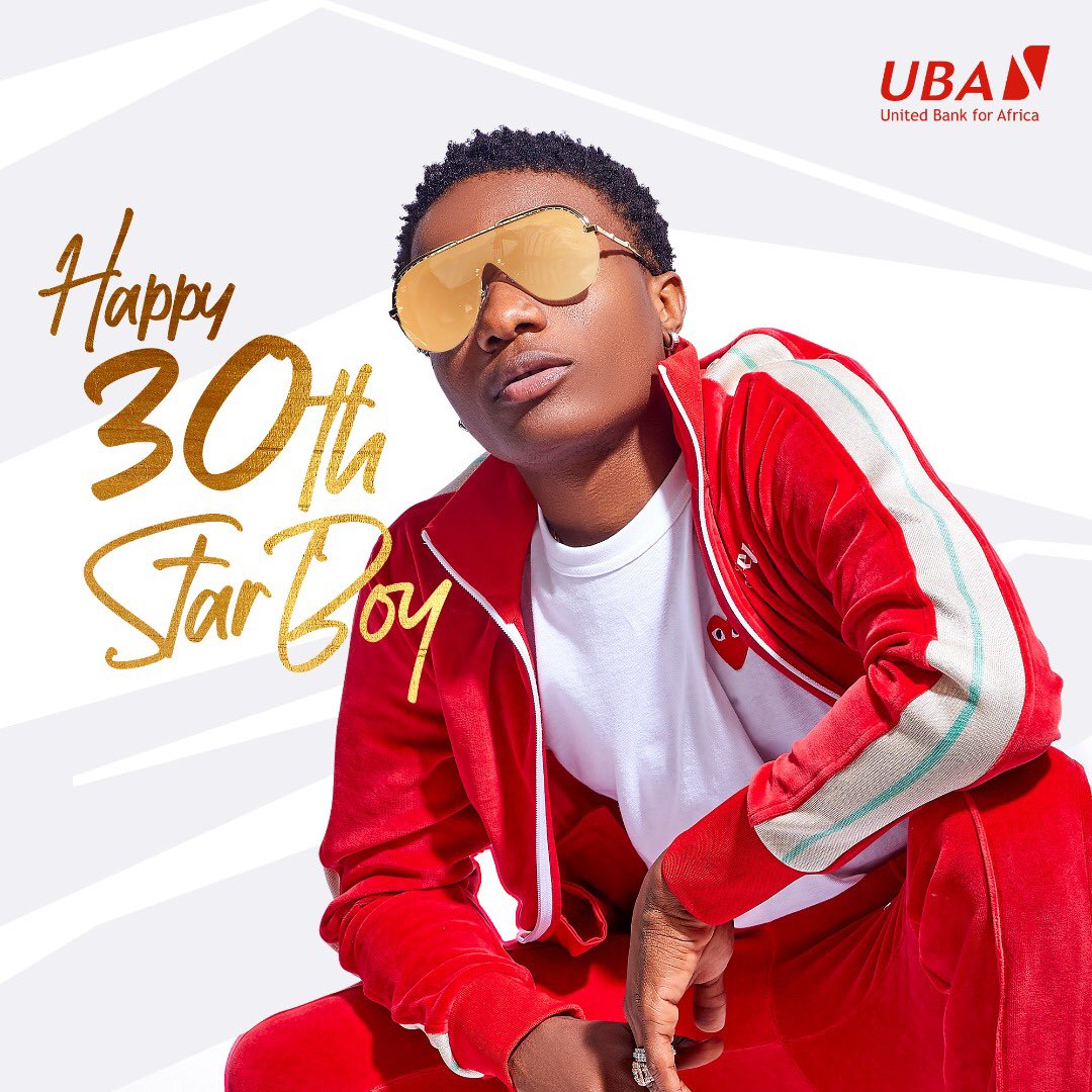 UBAGroup's tweet photo. Happy Birthday Starboy 🦅 🚀💫 @wizkidayo #WizkidAt30 #WizkidDay #AfricasGlobalBank https://t.co/qoPEAbaAR3