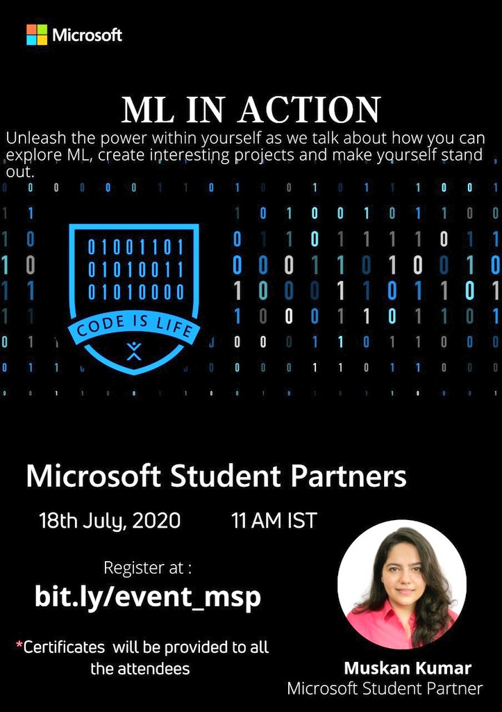 muskanvkk's tweet image. We&apos;ve received more than 270+ Registrations so far 🙌 Hope I can learn a lot and contribute to the amazing community. Super excited for my #MSPEvent. Everyone who is passionate about exploring ML is welcome here 🌈 bit.ly/eventMSP
@biggestMSPfan @MSFTImagine @IamPablo