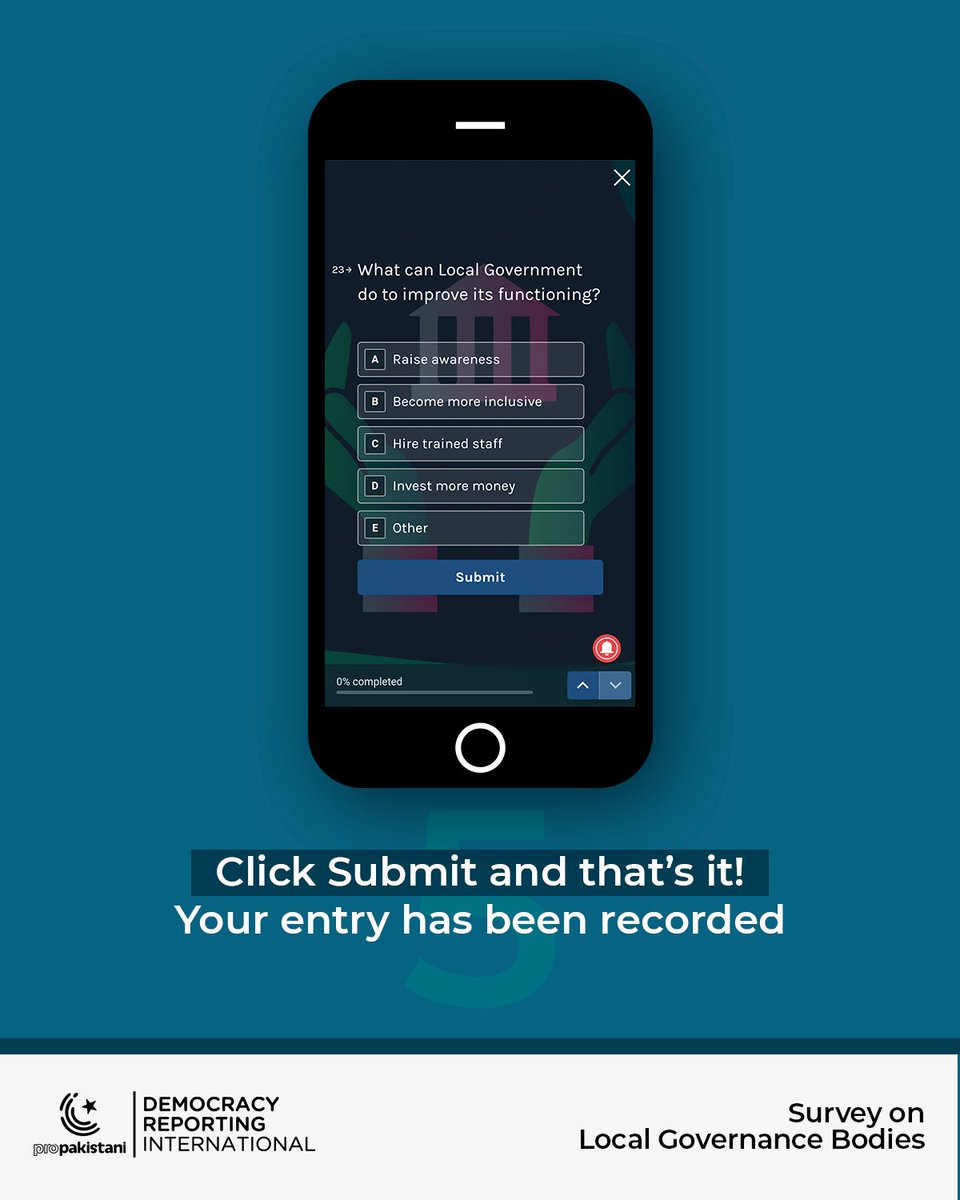 ProPakistaniPK's tweet photo. Here’s how you can take part in DRI and ProPakistani’s survey on local
governance and do your part in making our democracy stronger!
https://t.co/oy8SgvLTZH
#DRI #ProPakistani #PerceptionSurvey #HumariLocalGovernment
#localgovernment #localgovernance #Pakistan https://t.co/VQSWfG86KR