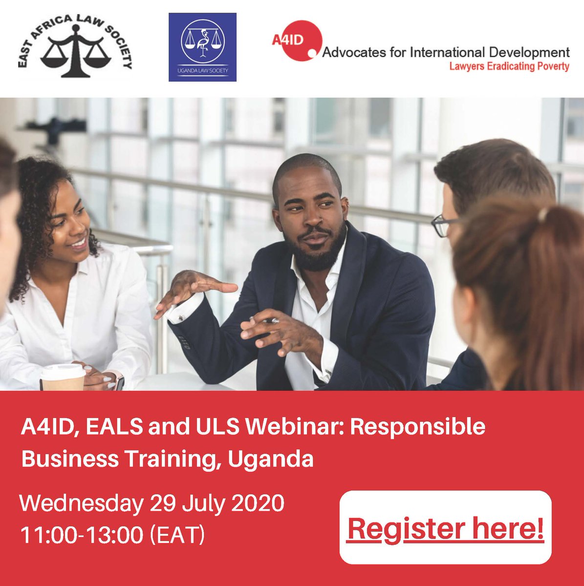 a4id's tweet photo. **Calling all Ugandan commercial lawyers** Join A4ID, @ealawsociety and @ug_lawsociety for our webinar on Responsible Business on 29 July. Spaces are limited, so make sure you register now: https://t.co/LurAGN3pjj #bizhumanrights https://t.co/nQT8i7B3YB