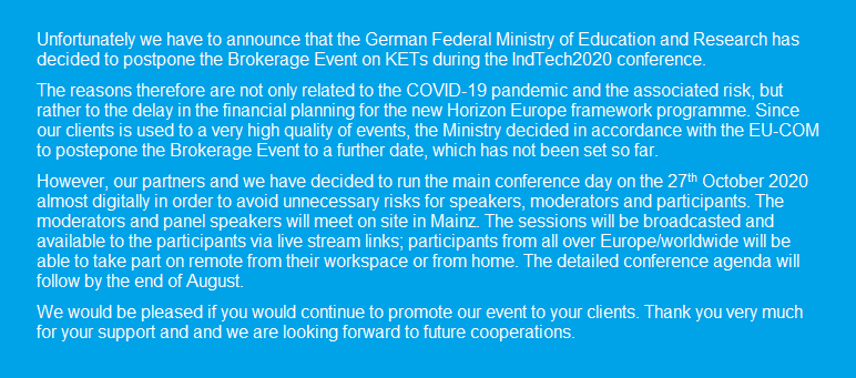 IndTech2020's tweet image. 🚨🚨 Postponed: Brokerage Event on KETs during the #IndTech2020 🚨🚨