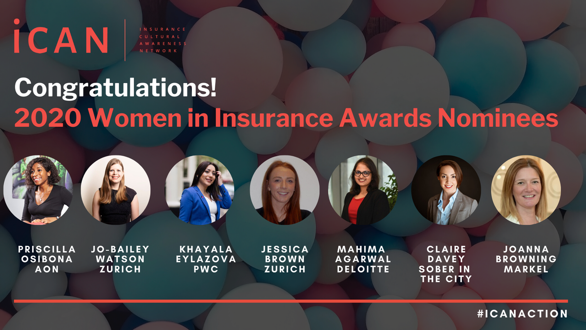 I_CAN_UK's tweet photo. 🥳 Another round of applause to the 2020 Women in Insurance Awards nominees and to our members and friends of iCAN who are nominated! 

@Aon_UK @ZurichInsUK @PwC_UK @DeloitteUK @MarkelUK  @InsuranceWomen 

🚨 Reminder: Submissions are due TOMORROW!

#WIIA2020 https://t.co/ai0kahgymw