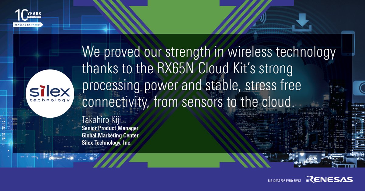 RenesasGlobal's tweet photo. We’re sharing some of our customers’ experiences and we’d also love to hear about your designs using any of the #Renesas 32-bit RX MCUs - https://t.co/ZE7CcEiBuK
#RX10THYEAR #RXWirelessConnectivity https://t.co/UovJDYNCid