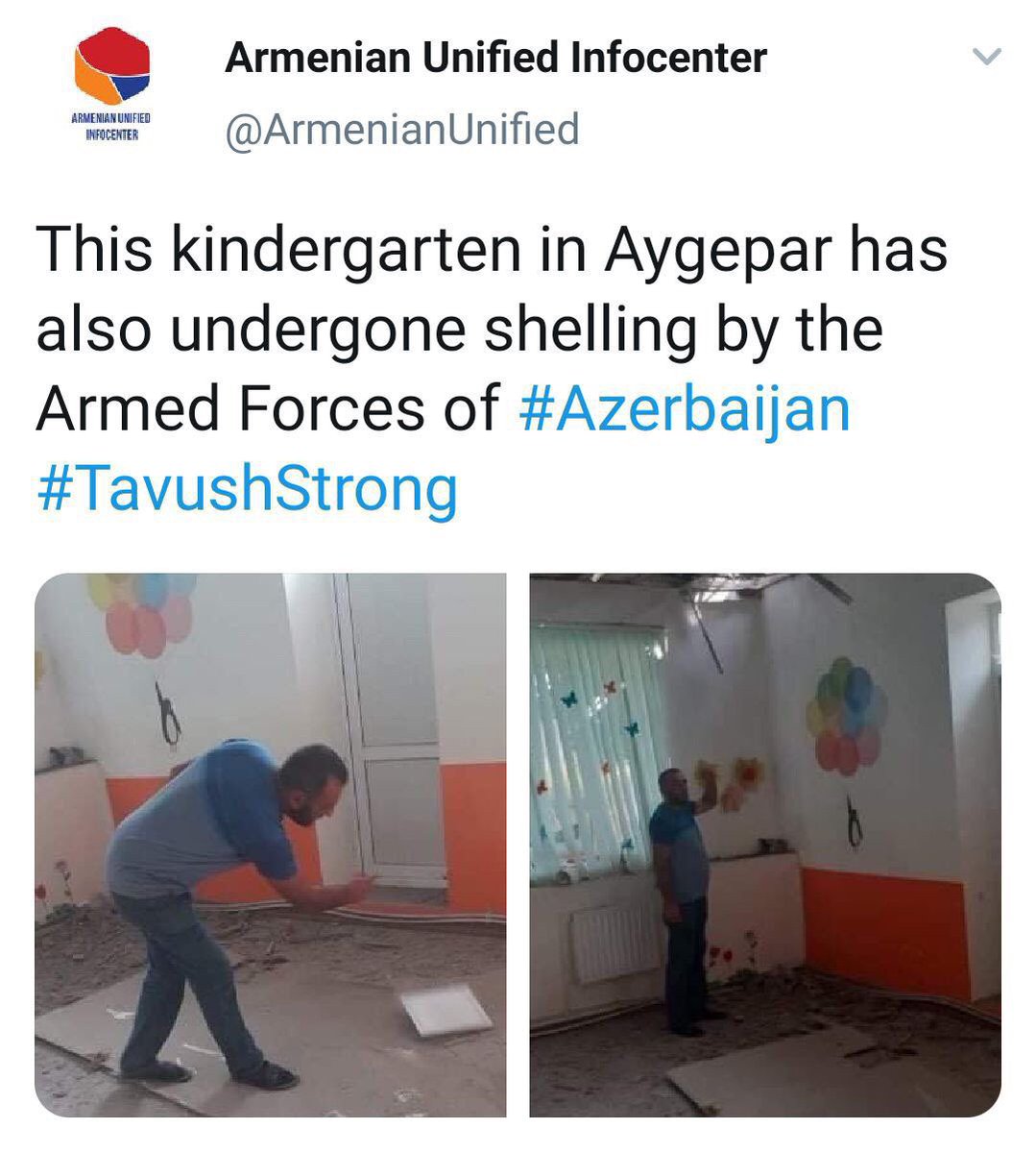 Армянская армия начала бомбить свои пекарни, детские сады и дома.

«Цель таких действий» - представить Азербайджан международному сообществу как жестокой стране.
#ArmenianAgression #TovuzisAzerbaijan #KarabakhisAzerbaijan 
#Stoparmenianaccupation
