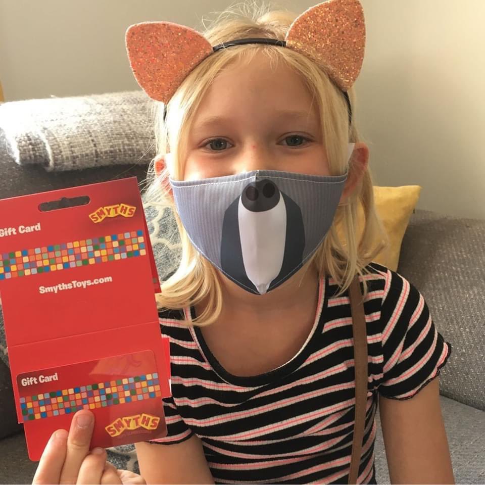 SupportYork1's tweet photo. A round of applause please, for Amelie from Devon who ‘Scribbled for Charity’ with https://t.co/GBnNQ6AwA8 &amp; won a £500 donation for her charity, CEDA @cedaonline 
Here she is sporting a couple of her other prizes, a badger mask from https://t.co/kyYmwKkRvE &amp; a £50 gift card. https://t.co/VX6ZpUt6Sl